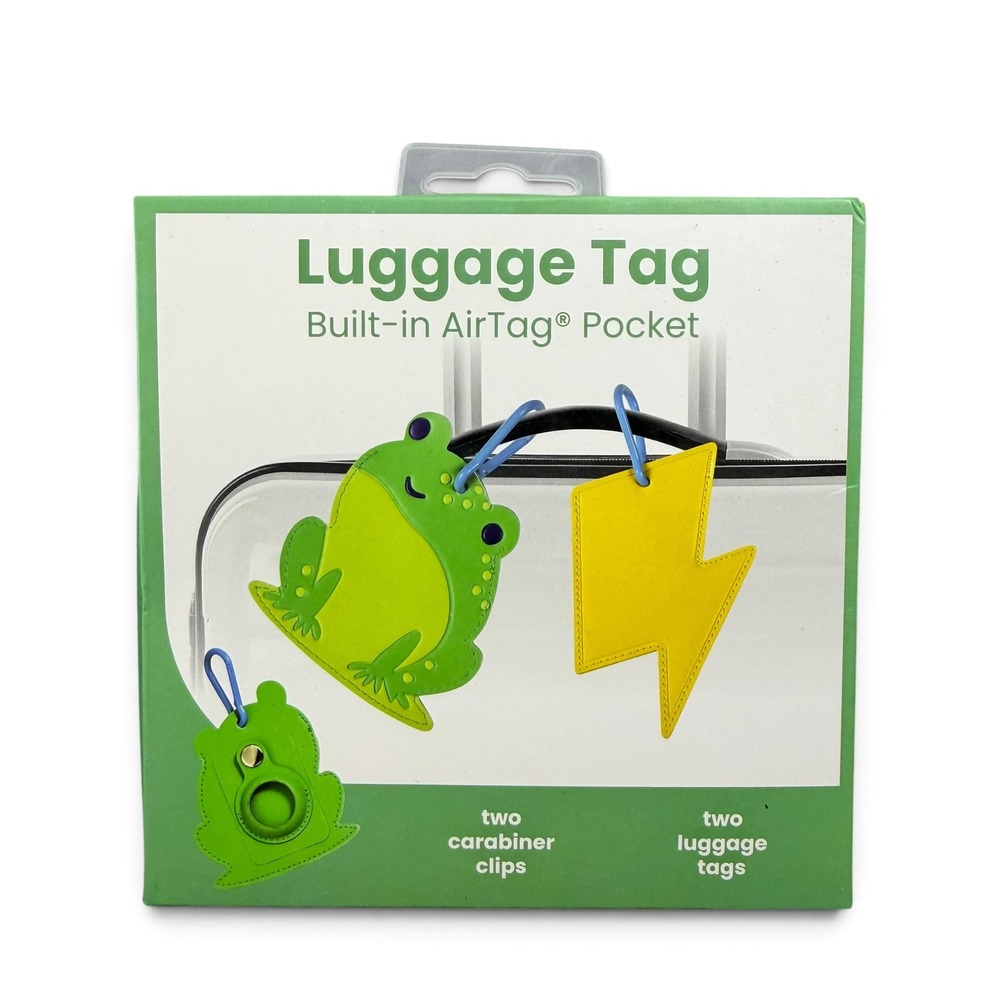 Vivitar Luggage Tag Set 2 Pack Frog and Lightning Bolt with AirTag Pocket Green